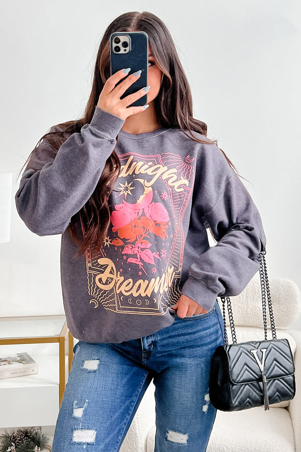 "Midnight Dreamer" Oversized Graphic Sweatshirt (Dark Grey) - NanaMacs