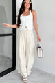 Energetic Response High Rise Pleated Wide Leg Pants (Cream) - NanaMacs