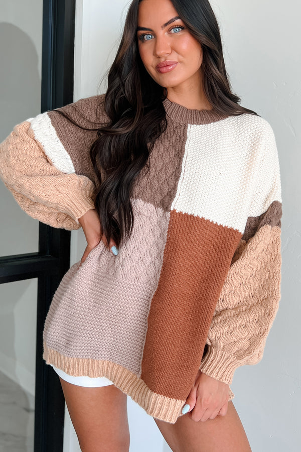 Harvested Style Colorblock Sweater Top (Brown/Multi) - NanaMacs