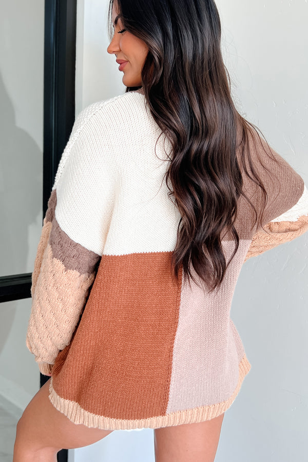 Harvested Style Colorblock Sweater Top (Brown/Multi) - NanaMacs