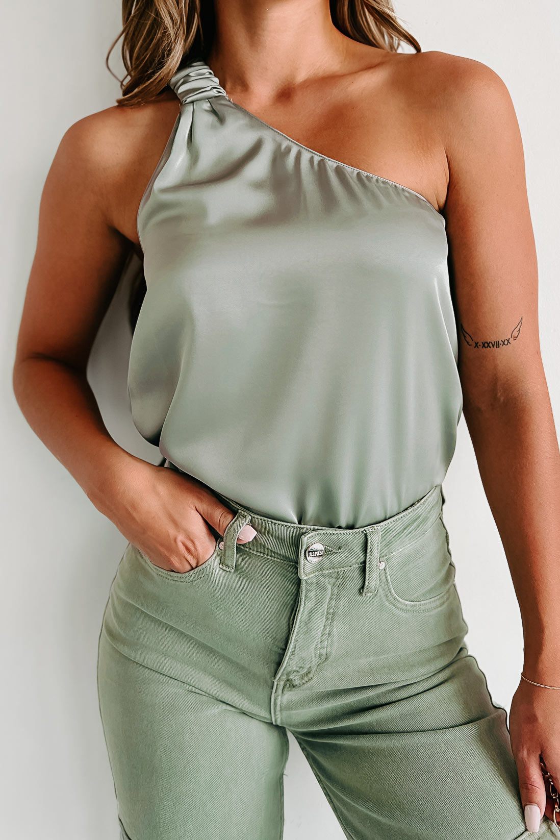 One shoulder satin online blouse