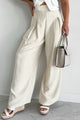 Energetic Response High Rise Pleated Wide Leg Pants (Cream) - NanaMacs