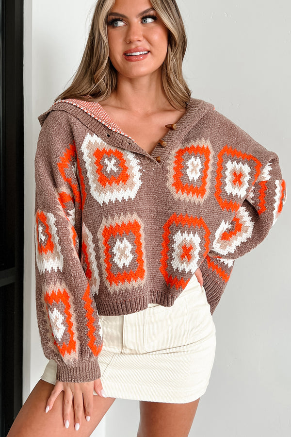 Ailyn Hooded Geometric Sweater (Mocha/Multi) - NanaMacs