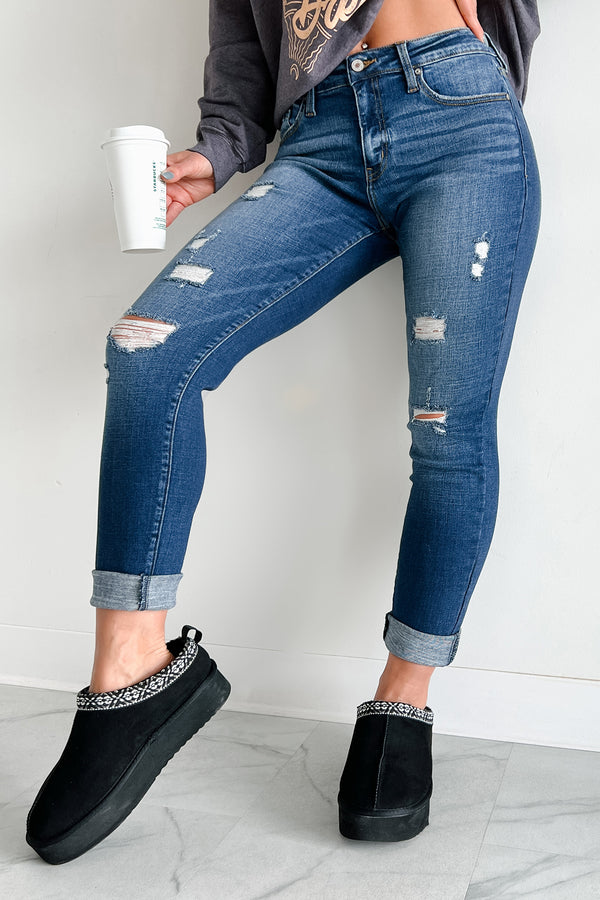 Mary Anne High Rise Distressed Kancan Skinny Jeans (Dark) - NanaMacs