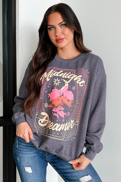 "Midnight Dreamer" Oversized Graphic Sweatshirt (Dark Grey) - NanaMacs