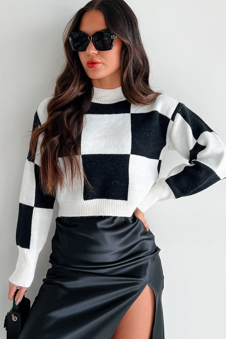 Playing Hard To Get Checkered Sweater (Black/White) - NanaMacs