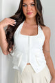 Flattery Won't Work Zip-Front Cargo Halter Vest (White) - NanaMacs