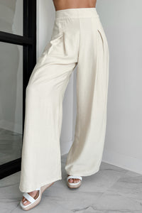 Energetic Response High Rise Pleated Wide Leg Pants (Cream) - NanaMacs