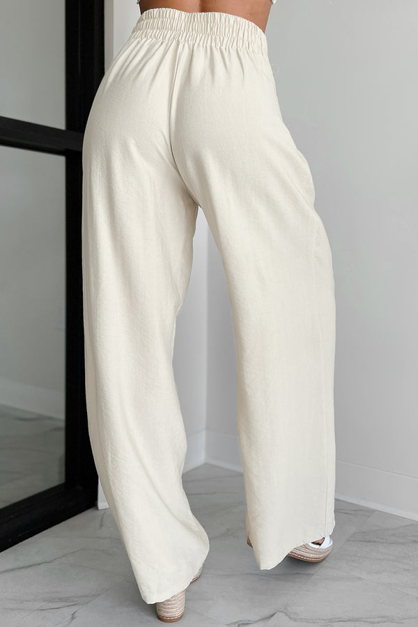 Energetic Response High Rise Pleated Wide Leg Pants (Cream) - NanaMacs