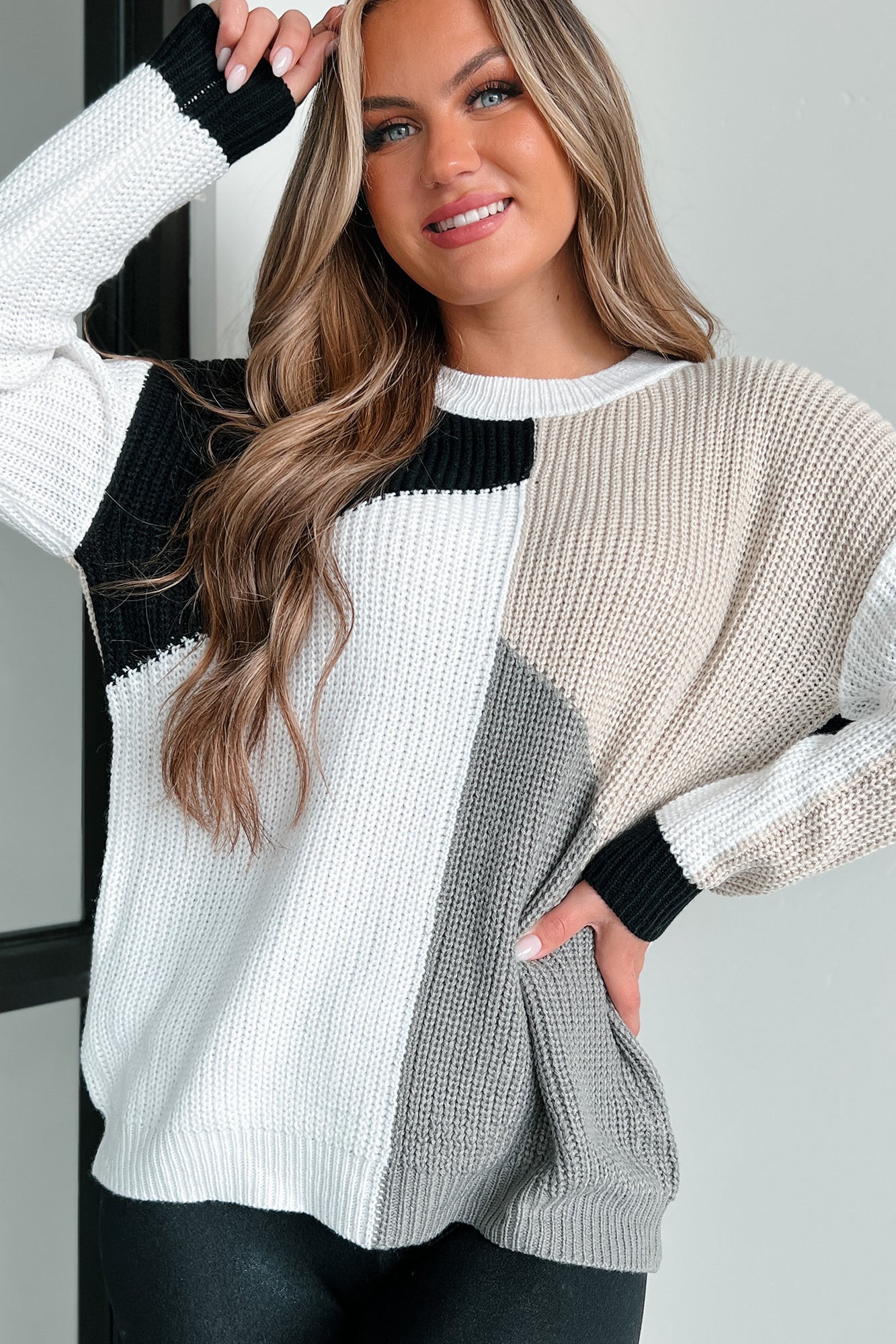 Ursa Oversized Colorblock Sweater (Black/Taupe/Grey) - NanaMacs