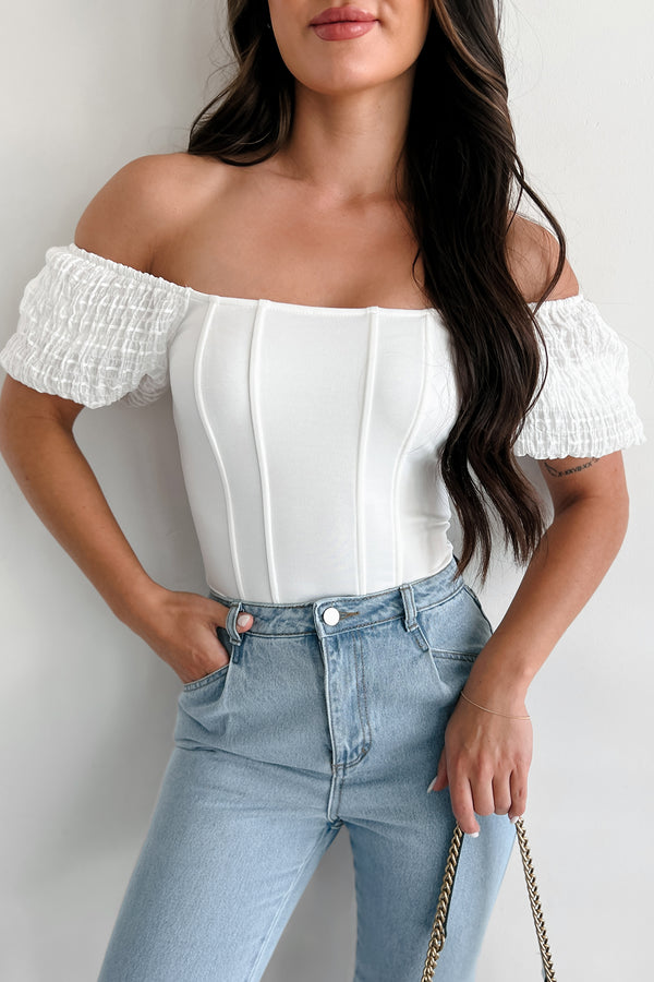 Letting You In Square Neck Corset Knit Bodysuit (Off White) - NanaMacs