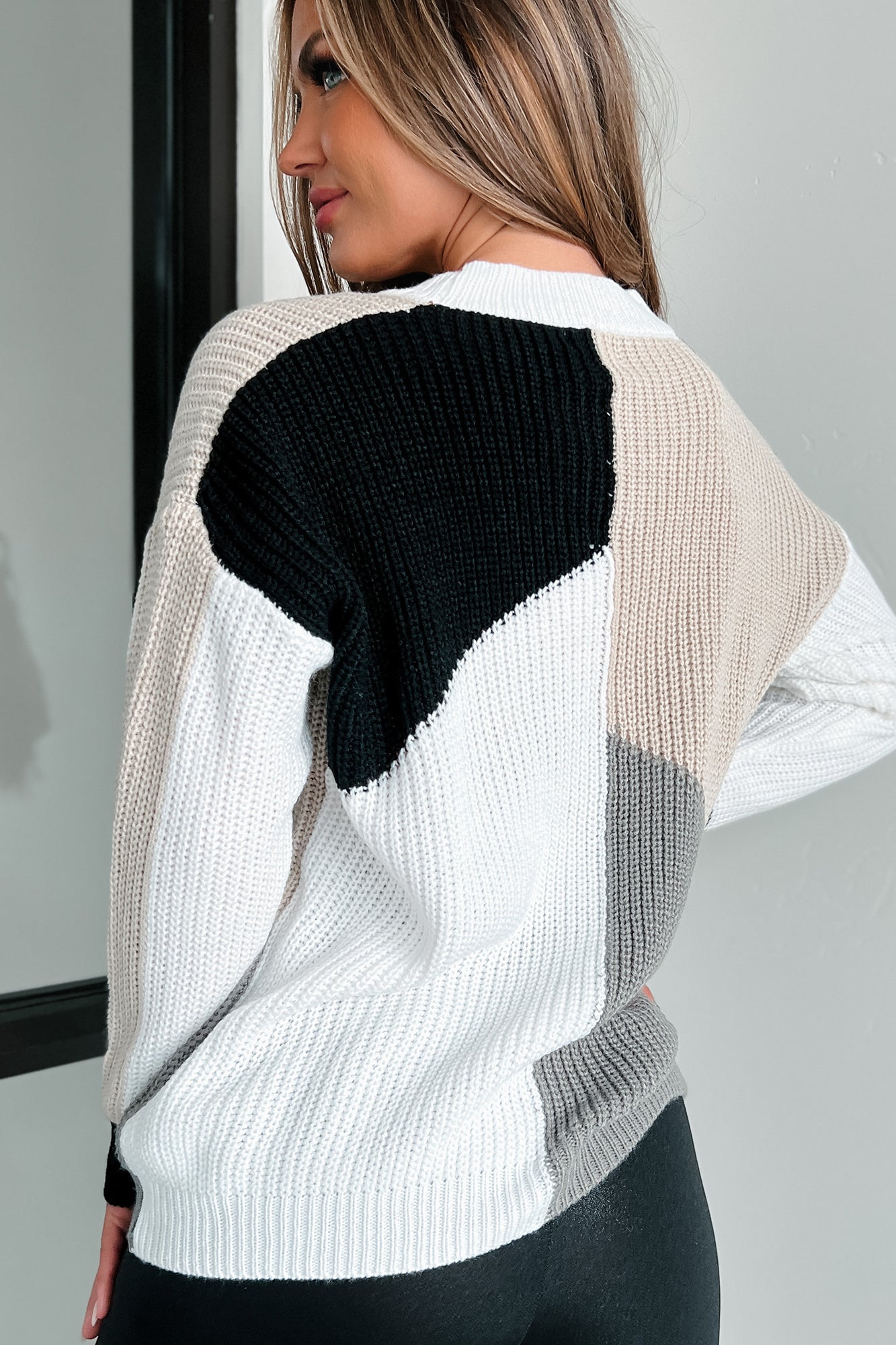 Ursa Oversized Colorblock Sweater (Black/Taupe/Grey) - NanaMacs