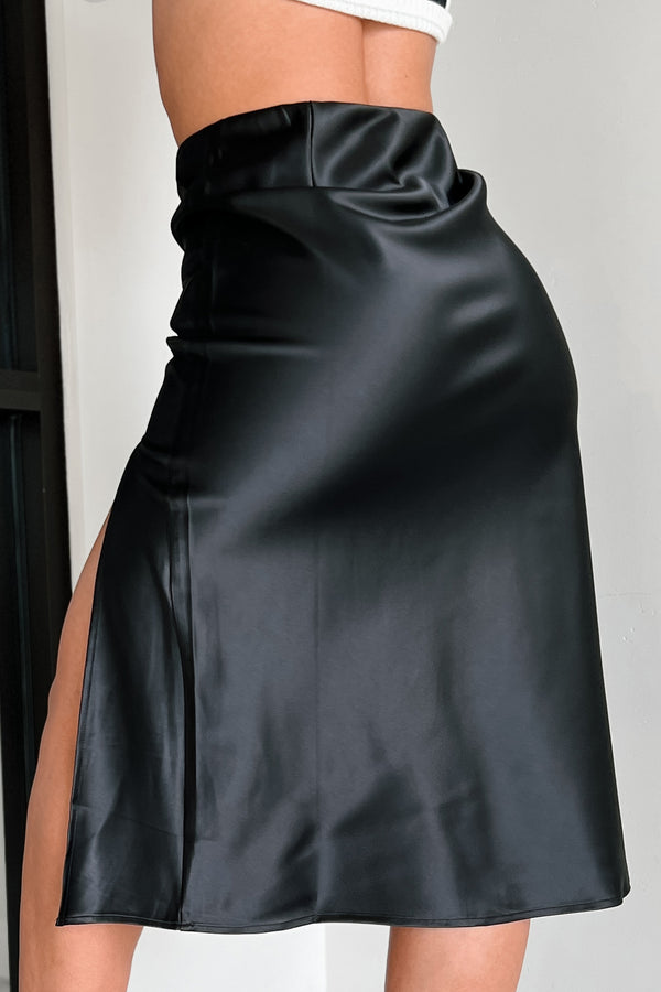 Typically Charming Satin Midi Skirt (Black) - NanaMacs