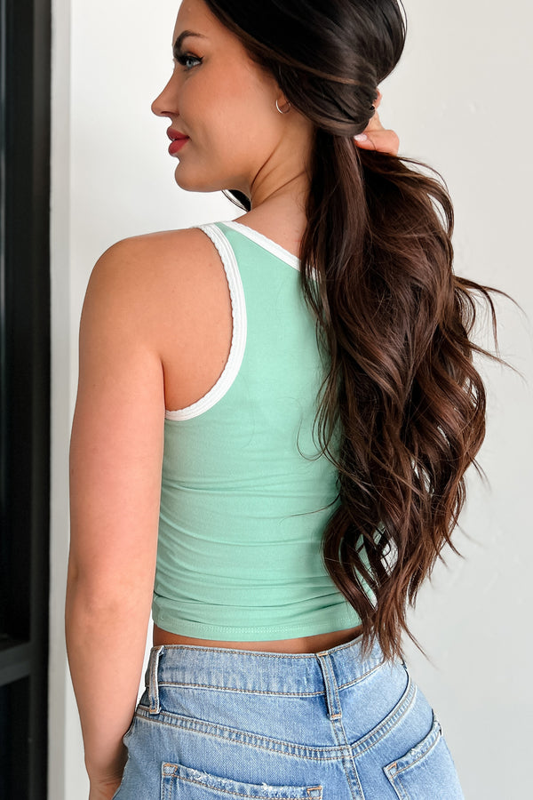 Cue The Sunshine V-Neck Tank Top (Sweet Mint/Soft White) - NanaMacs