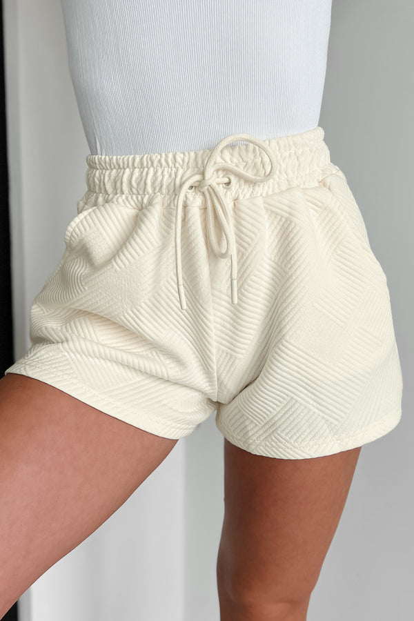 Couch Casual Geometric Textured Lounge Shorts (Cream) - NanaMacs