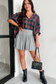 Bijou Plaid Oversized Button-Down Shirt (Navy) - NanaMacs