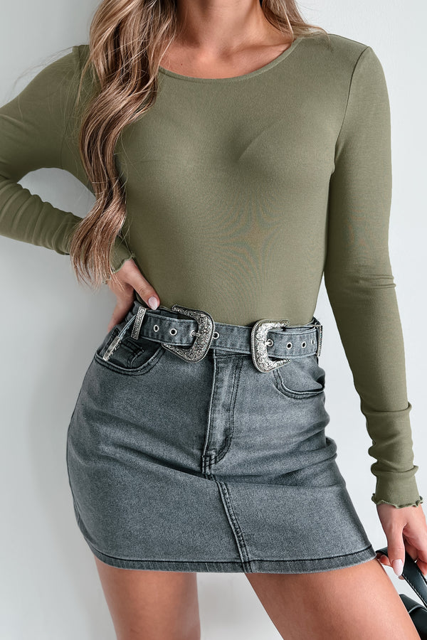 Easy Compromise Scoop Back Long Sleeve Bodysuit (Olive) - NanaMacs