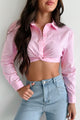 Business Proposition Cropped Button-Down Shirt (Light Pink) - NanaMacs