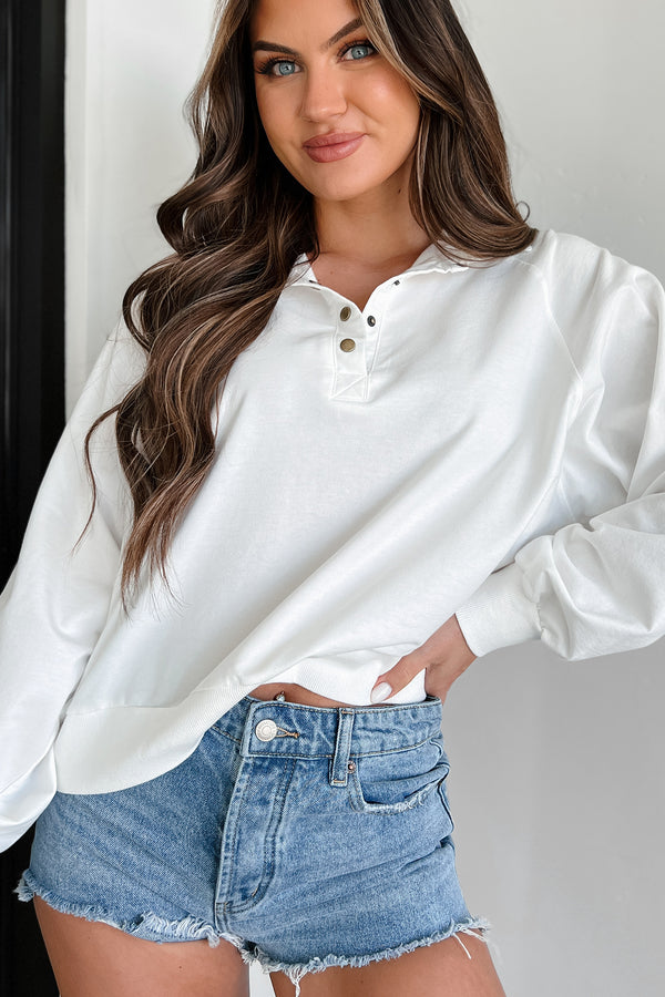 Adventure Of A Lifetime Collared Snap-Button Top (Off White) - NanaMacs