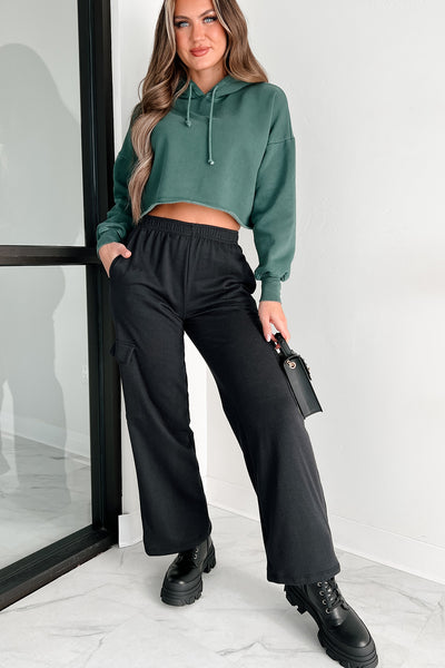 Clarissa Raw Hem Crop Hoodie (Deep Emerald) - NanaMacs