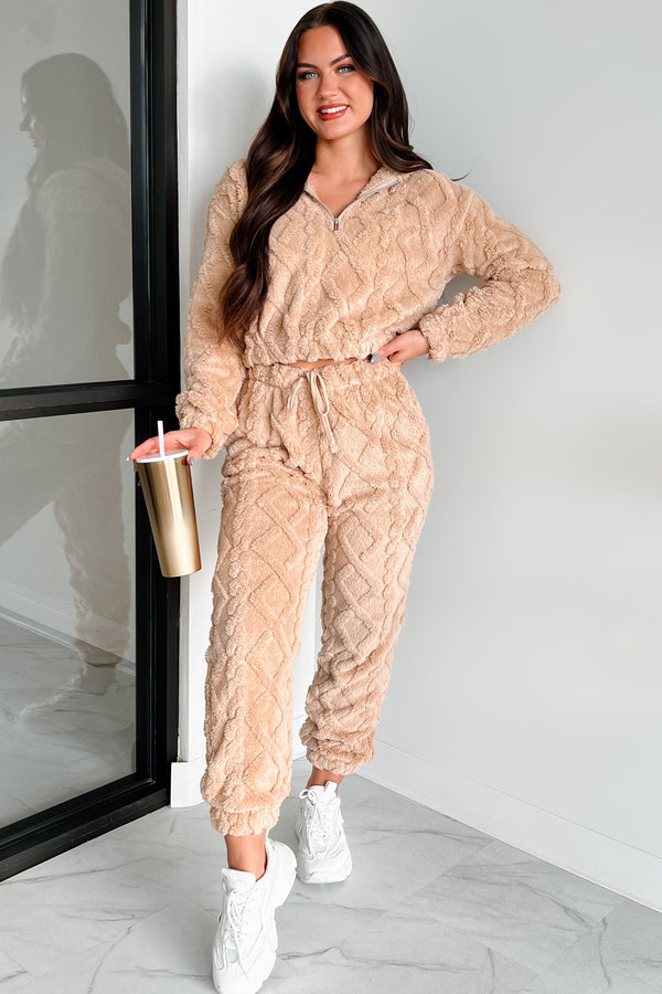 Letting Go Of Stress Sherpa Lounge Set (Tan) - NanaMacs