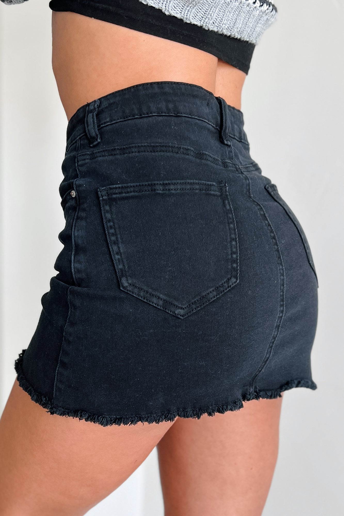 Feeling Social Zenana Denim Mini Skirt (Black) - NanaMacs