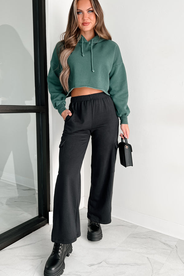 Clarissa Raw Hem Crop Hoodie (Deep Emerald) - NanaMacs