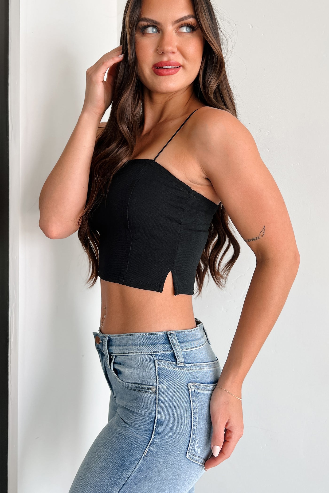 Yani Square Neck Tank Top (Black) - NanaMacs