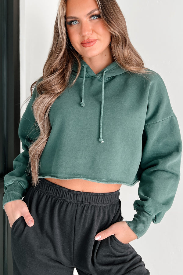 Clarissa Raw Hem Crop Hoodie (Deep Emerald) - NanaMacs