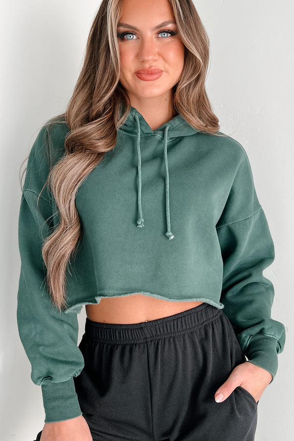 Clarissa Raw Hem Crop Hoodie (Deep Emerald) - NanaMacs