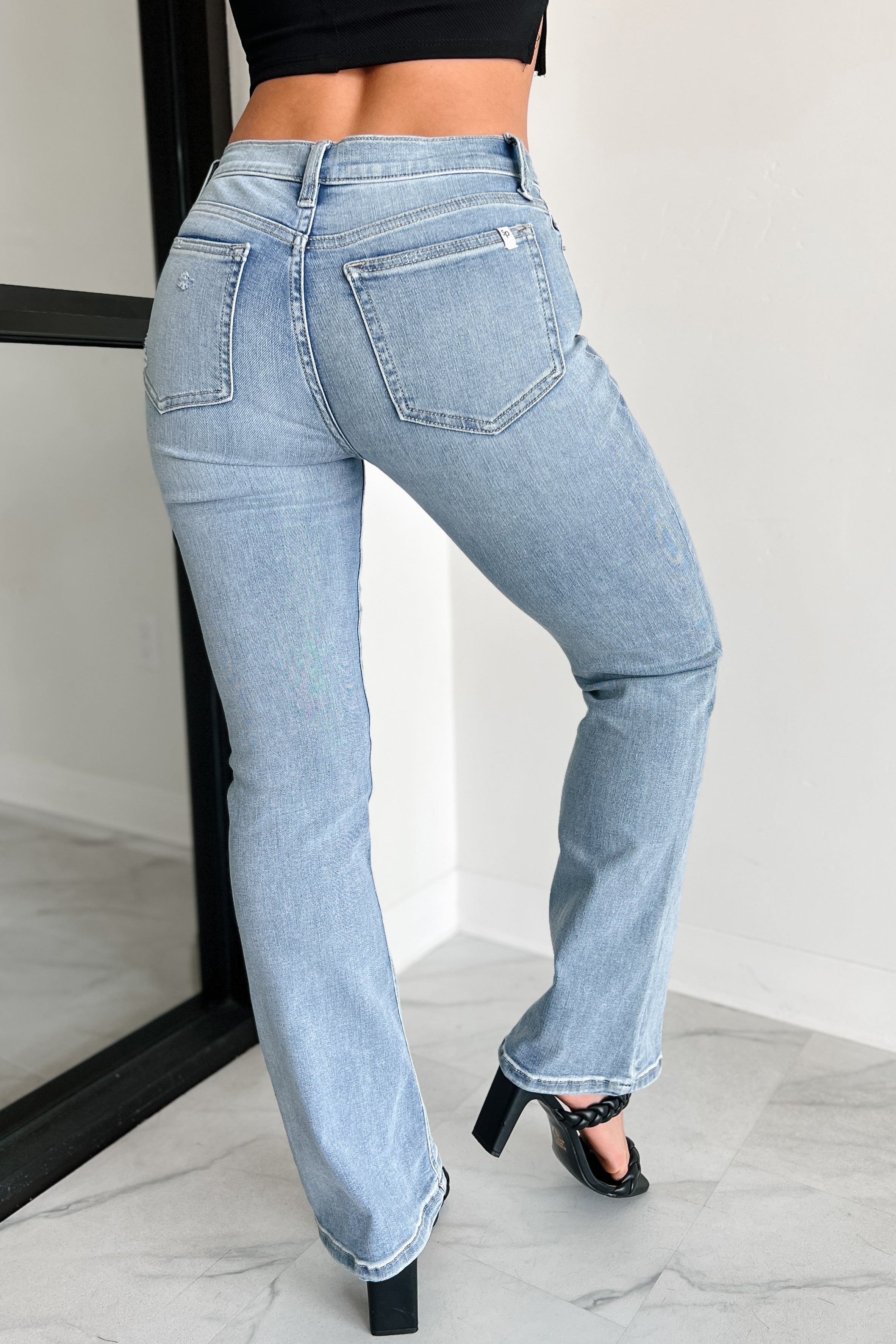 Cressida Mid-Rise Sneak Peek Bootcut Jeans (Light Wash) - NanaMacs