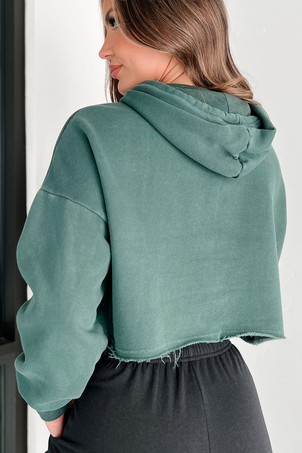 Clarissa Raw Hem Crop Hoodie (Deep Emerald) - NanaMacs