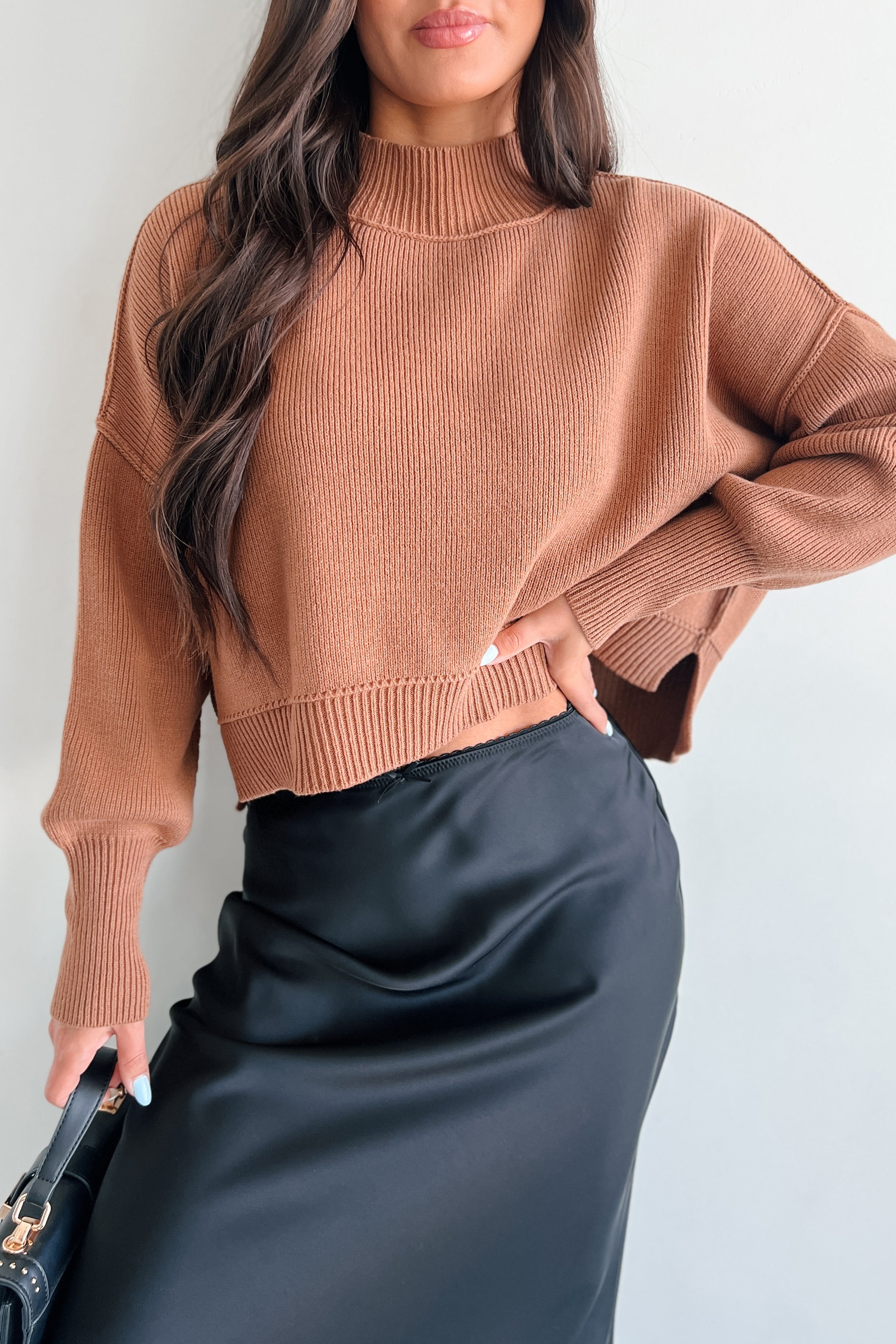 Cheerful Charm Oversized Zenana Crop Sweater (Deep Camel) - NanaMacs