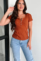 Bonneville Ribbed Henley Top (Rust) - NanaMacs