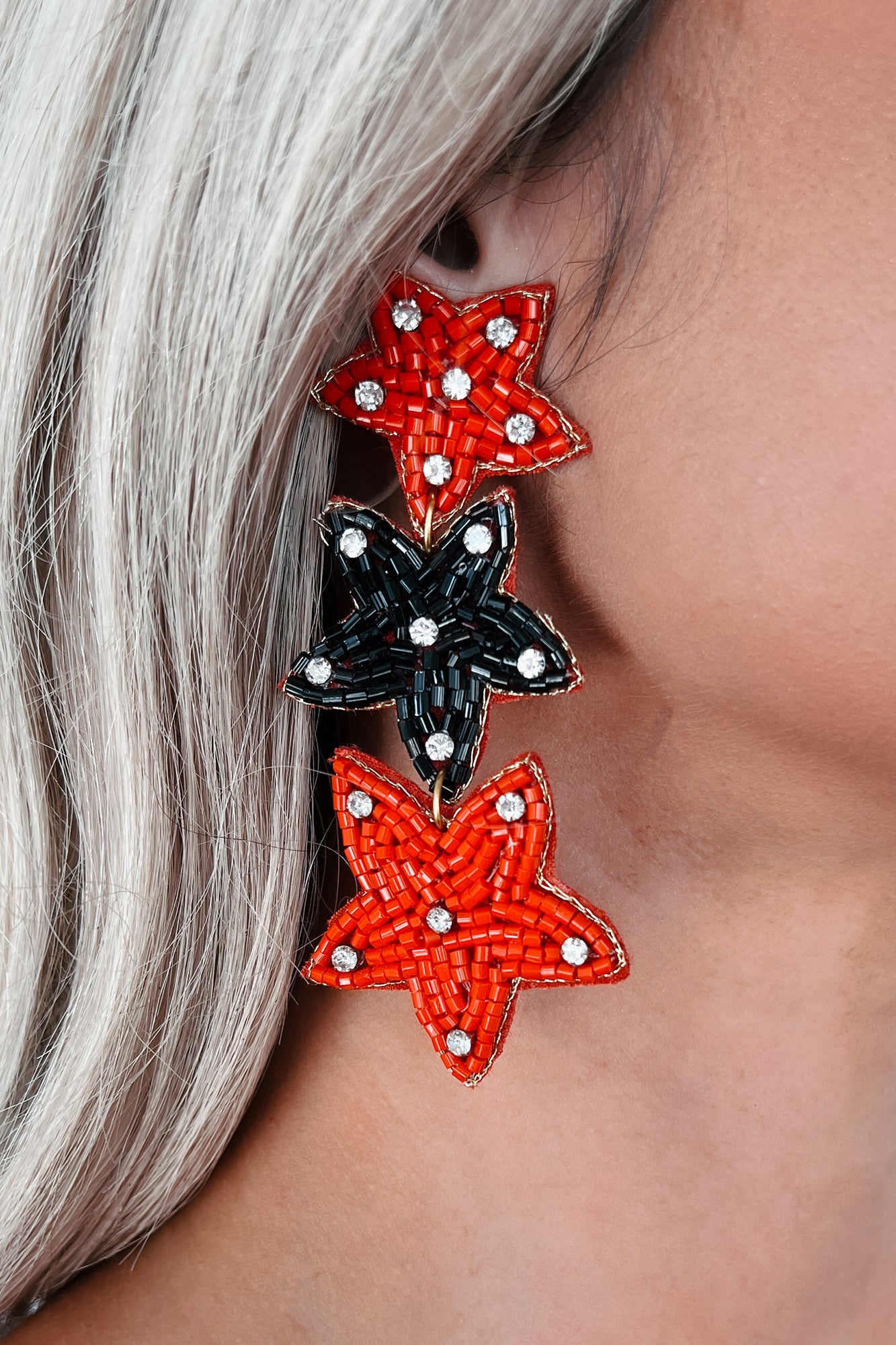 Star Athlete Beaded Star Earrings (Red/Black) - NanaMacs