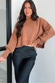 Cheerful Charm Oversized Zenana Crop Sweater (Deep Camel) - NanaMacs