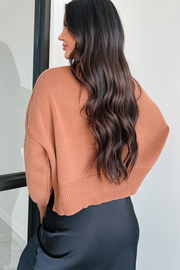 Cheerful Charm Oversized Zenana Crop Sweater (Deep Camel) - NanaMacs