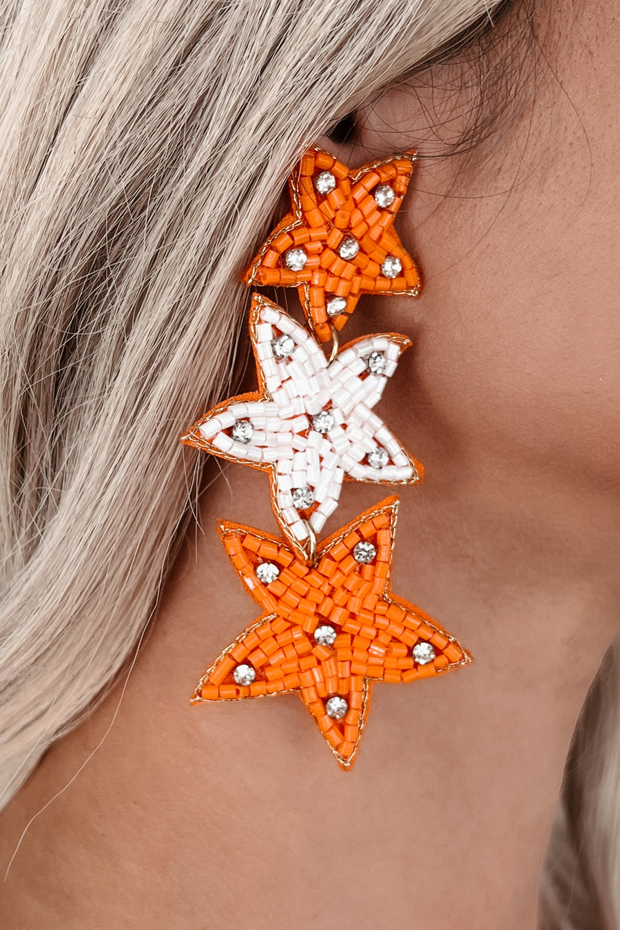 Star Athlete Beaded Star Earrings (Orange/White) - NanaMacs