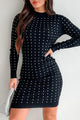 Sparkle Fiercely Rhinestone Sweater Dress (Black)