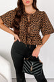 Feisty Fashion Front Tie Leopard Print Puff Top (Leopard) - NanaMacs