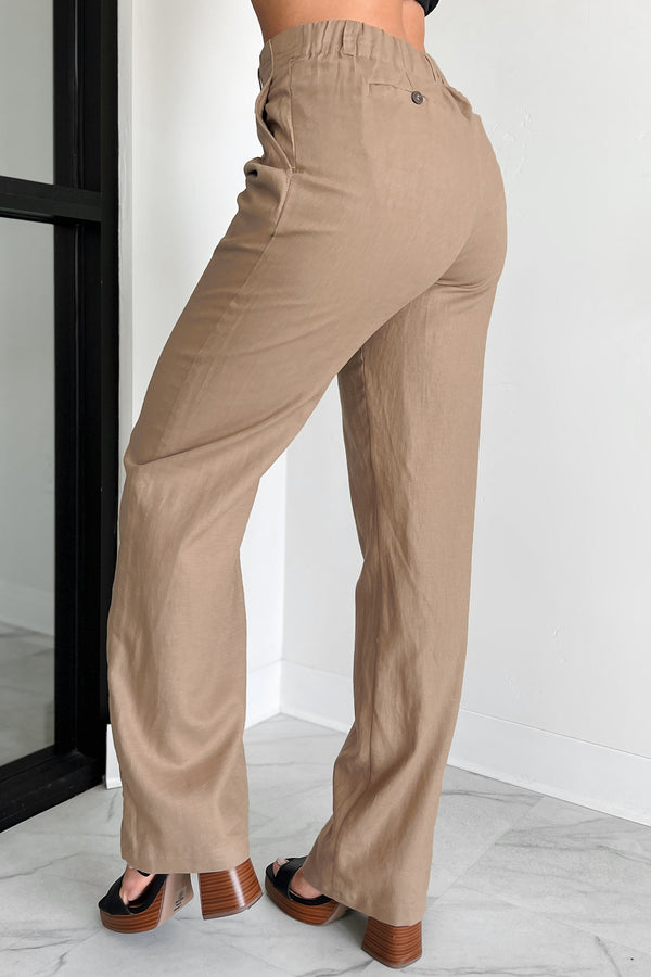 Brunch In Nantucket Linen Wide Leg Pant (Taupe) - NanaMacs