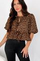 Feisty Fashion Front Tie Leopard Print Puff Top (Leopard) - NanaMacs