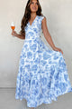 Forever Changed Printed Maxi Wrap Dress (White/Blue) - NanaMacs