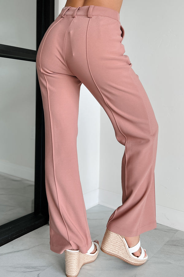 Boastful Nature Seam Detailed Dress Pants (Terracotta) - NanaMacs