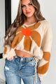 Work Out Your Feelings Floral V-Neck Sweater (Beige/Chocolate) - NanaMacs