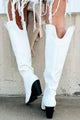 Keep Walking Knee High Faux Leather Western Boots (White) - NanaMacs