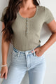 Bonneville Ribbed Henley Top (Light Olive) - NanaMacs