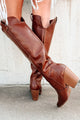 Keep Walking Knee High Faux Leather Western Boots (Tan) - NanaMacs