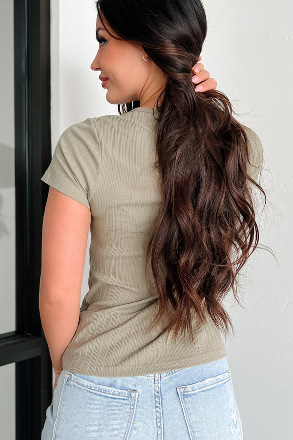 Bonneville Ribbed Henley Top (Light Olive) - NanaMacs