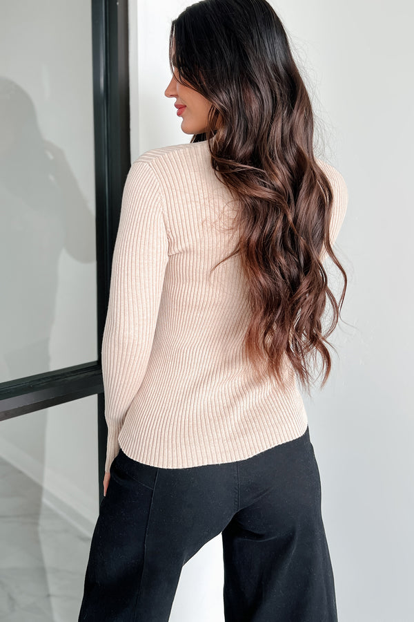 Tula Button Detail Ribbed Sweater Top (Oatmeal) - NanaMacs